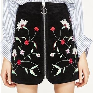 Embroidered suede skirt